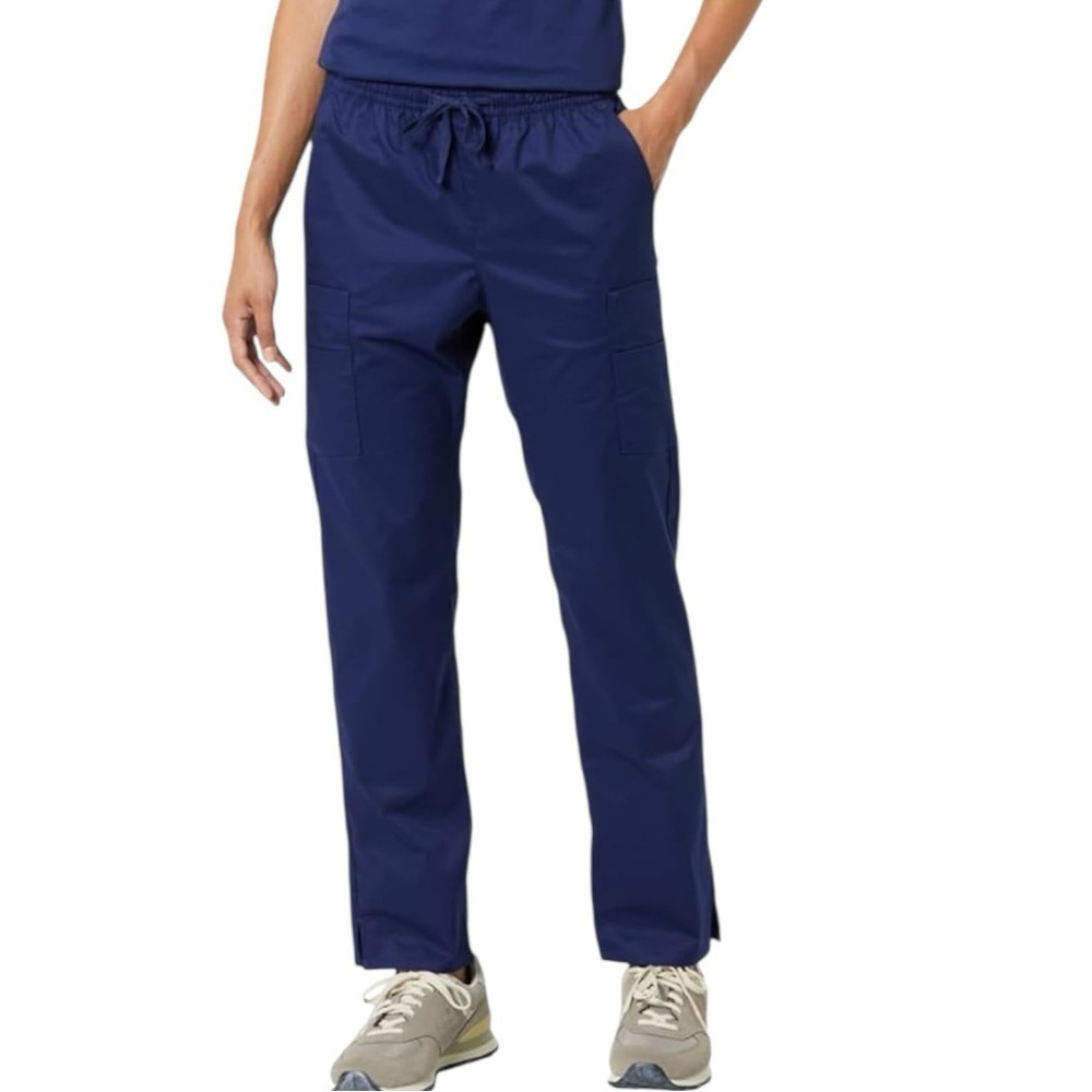 Women’s Scrub Pant Quick-Dry Cargo Pocket Pull-on Waist Stretch Navy Dark Blue - Picture 2 of 5